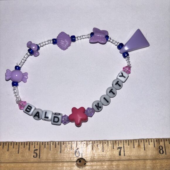 Multicolor “Bald Kitty” Bracelet Adult Humor Beaded Handmade Naughty Accessories - Picture 2 of 4